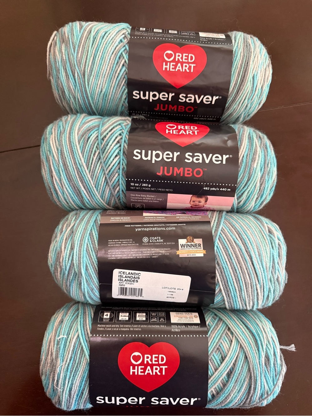 Red Heart Super Saver Ombre Yarn - Icelandic Blue Gray